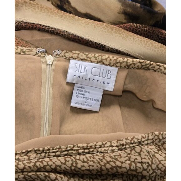 Silk Club Collection Midi Skirt Womens Size 8 Tan Silk Safari Lion Print Sequin - Picture 6 of 7